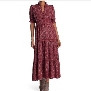 Max Studio PRINTED TIERED SMOCKED WAIST MAXI DRESS